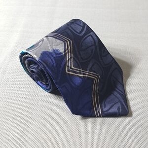 Vintage Elizabeth Nell Cravatte Men's Abstract Tie‎ Blue 100% Silk Made In USA